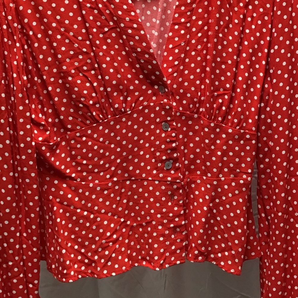 NWT Free People Red and White Polka Dot Fitted Blouse - Picture 2 of 14